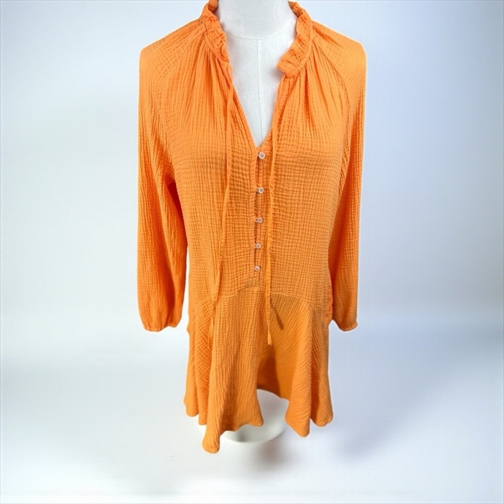 Magaschoni Size Medium Tumeric Flowy‎ 100 Organic Cotton Gauze mini dress - Picture 3 of 14